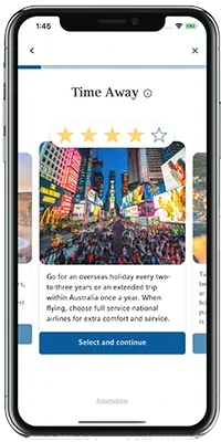 Smartphone screen showing travel app interface