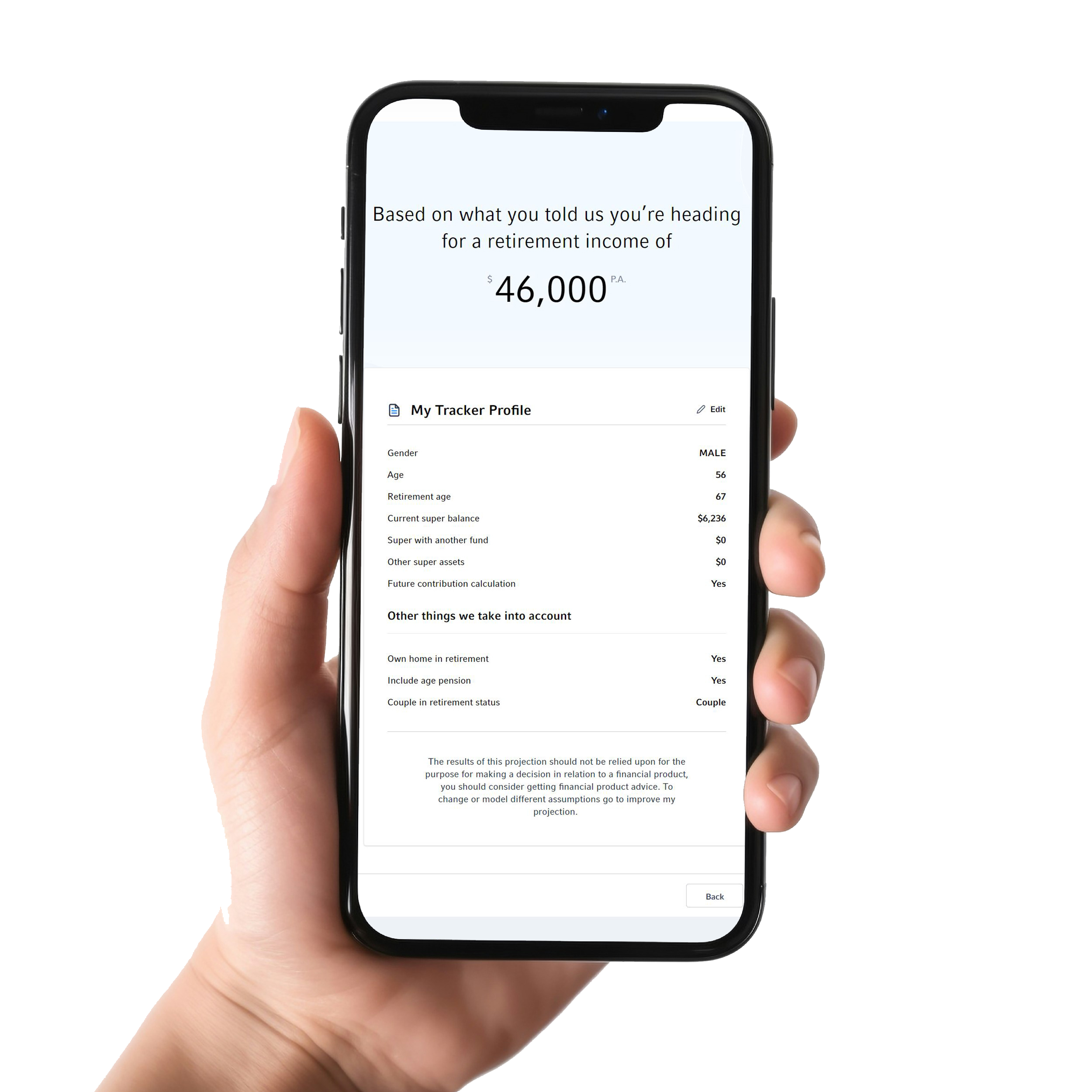 Hand holding smartphone with financial app