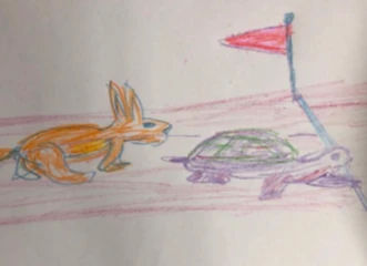 Hand-drawn tortoise and hare race scene